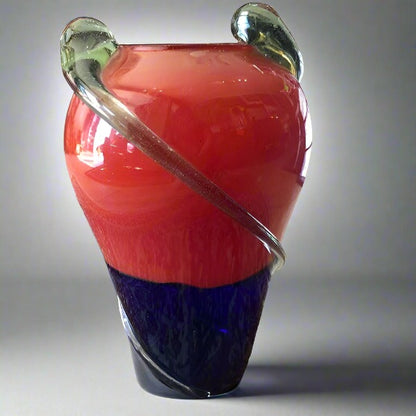 Art Deco Red & Blue Glass Vase-Large