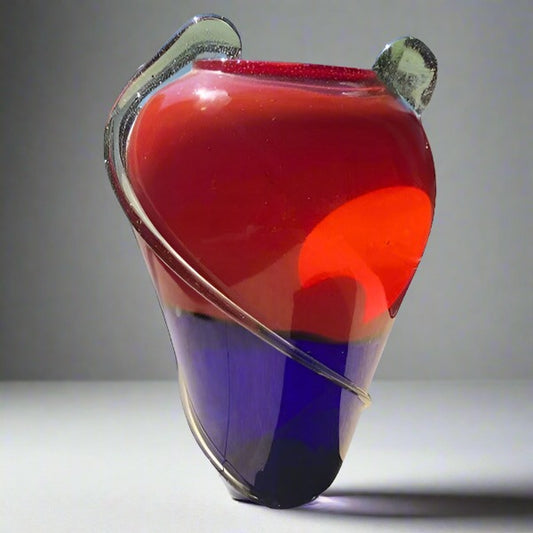 Art Deco Red & Blue Glass Vase-Large