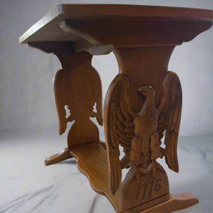 Vintage 1776 Bicentennial Carved Eagle Side Table