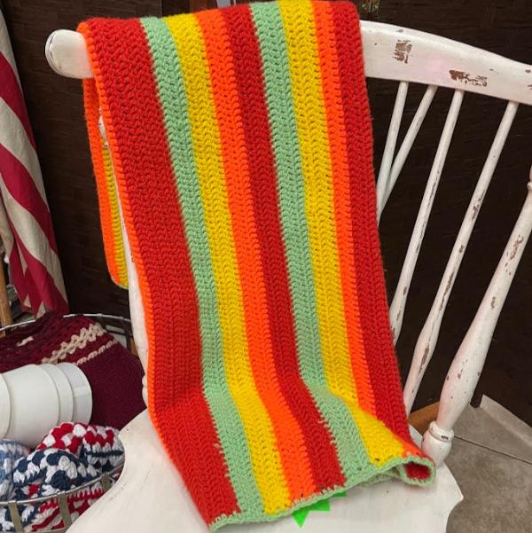 Vintage Crochet Blanket, Retro Striped Throw, Handmade