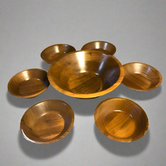 Midcentury Walnut Large Wood Salad Bowls