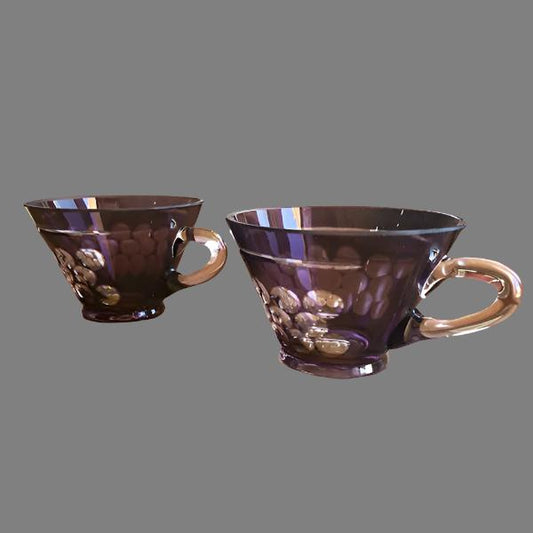 Pair Edo Kiriko Japanese Glass Tea Cup - A Pair