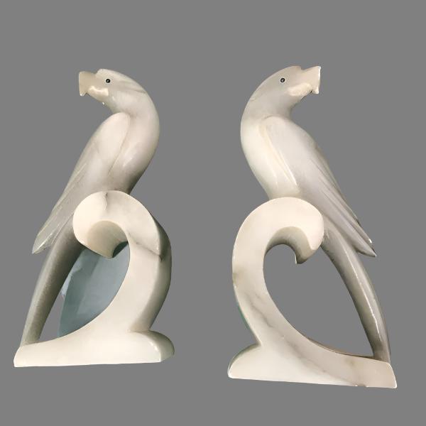 Vintage Alabaster Bookends Parrots - a Pair