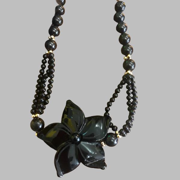 Vintage Black Onyx Flower Necklace