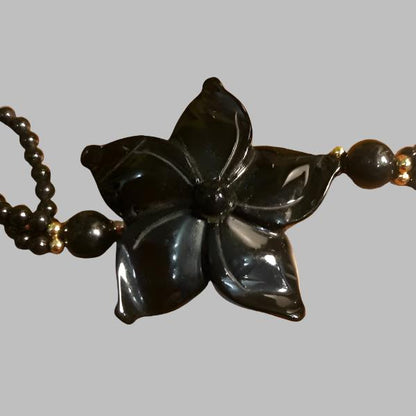 Vintage Black Onyx Flower Necklace