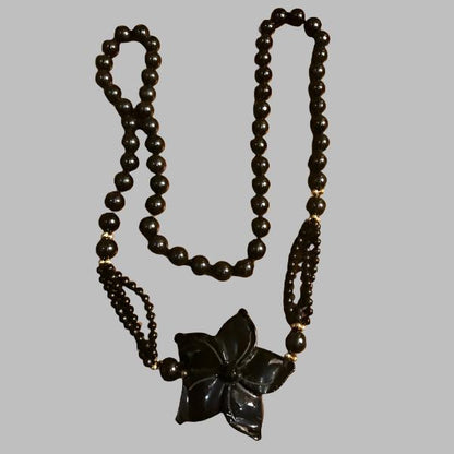 Vintage Black Onyx Flower Necklace