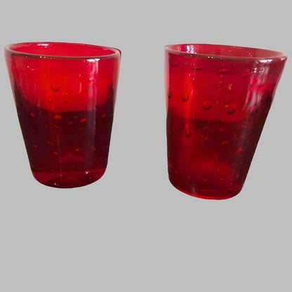 Vintage Clear Red Hand Blown Drinking Glasses Set of 2