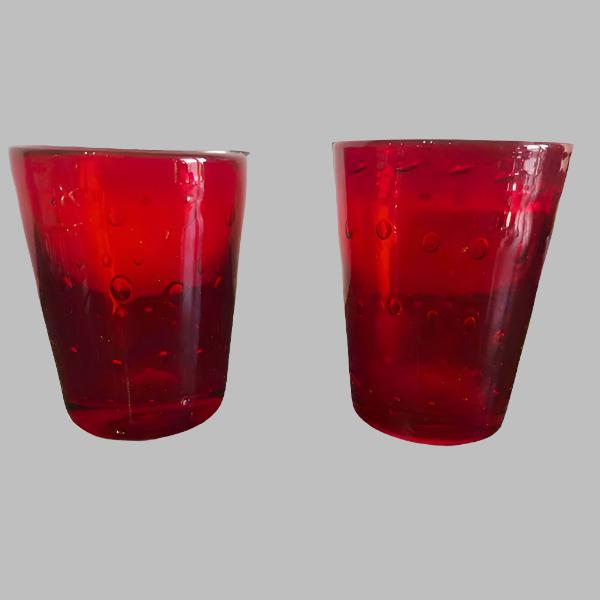 Vintage Clear Red Hand Blown Drinking Glasses Set of 2