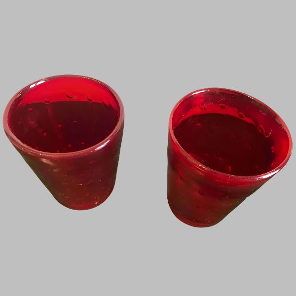 Vintage Clear Red Hand Blown Drinking Glasses Set of 2