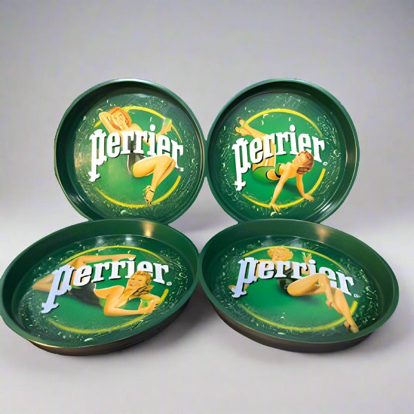 Vintage Perrier Metal Tray-Set of 4