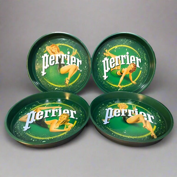 Vintage Perrier Metal Tray-Set of 4